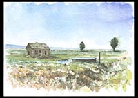 Abandonded farm house on Colony Lane, watercolor on paper, 11in by 15in