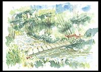 Macy's Bridge, watercolor on paper, 11in by 15in