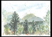 Spanish Peaks from the Reed's deck, watercolor on paper, 11in by 15in