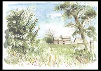Abandoned farmhouse near Music Pass, watercolor on paper, 11in by 15in