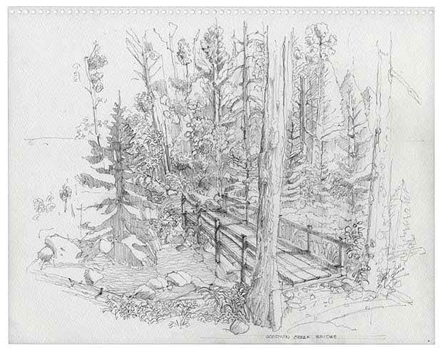 westcliffe drawings GOODWIN CREEK BRIDGE, pencil on paper, Bill Jehle