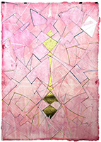 Novacolor, gouache, cell vinyl and gold leaf on paper, 40 x 30, PINK FOUNTAIN ONE (Chakra Adjuster)