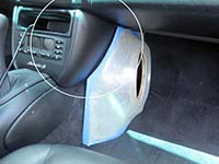 porsche 996 console subwoofer box, passenger door entry view