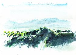 watercolor on arches, 9x13, Walking on Dirt Mulholland, 2000
