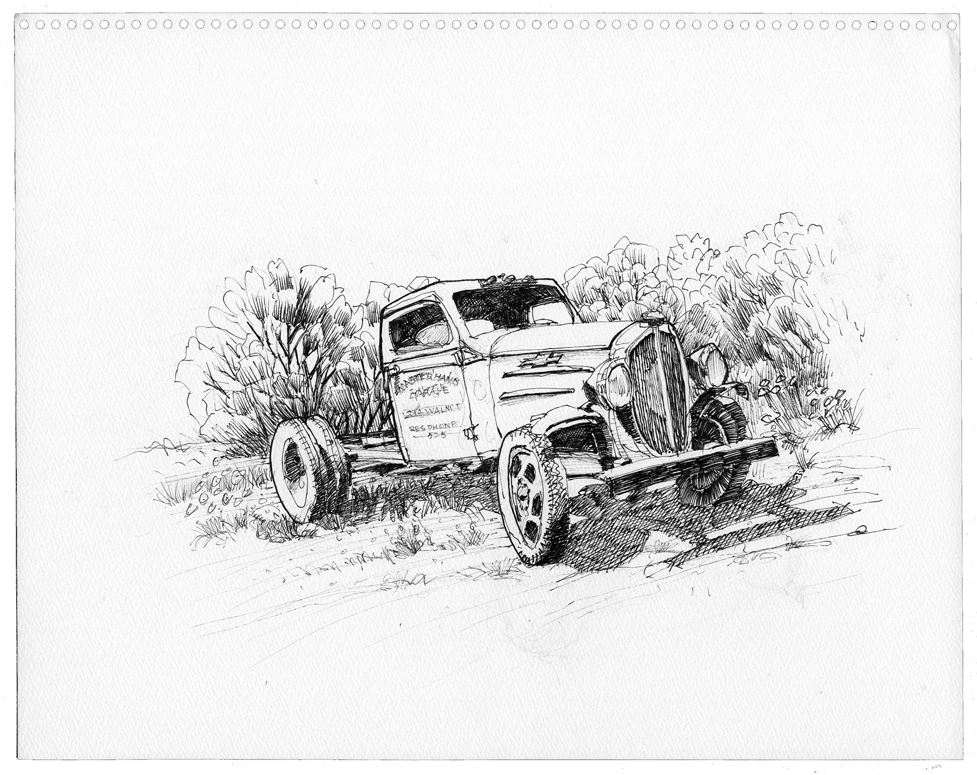 steve bribach's 36 chevy truck, ink on paper, 11x14in