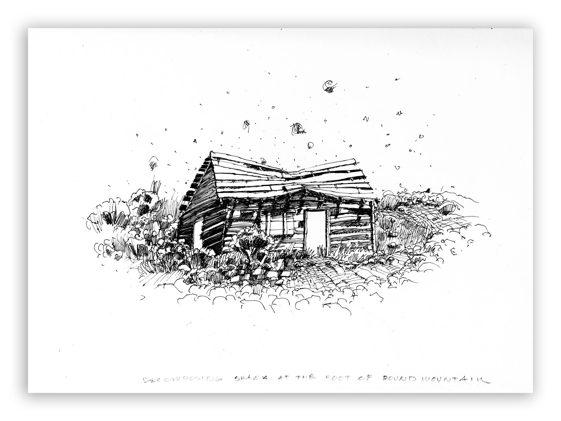 ink drawing of a mine shack in silver cliff