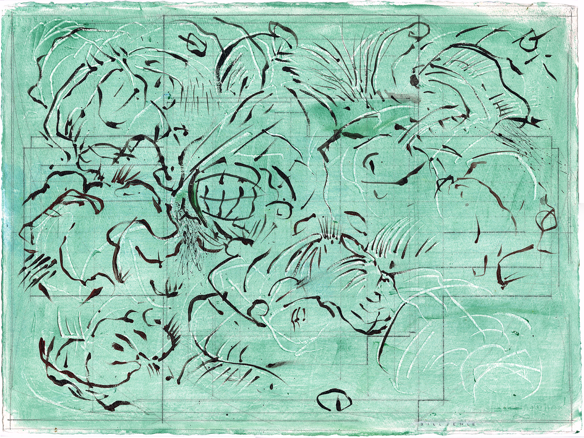 untitled, light green, acrylic, pencil, ink on paper, 22x 30in, This is pretty close to the color of my 62 VW
